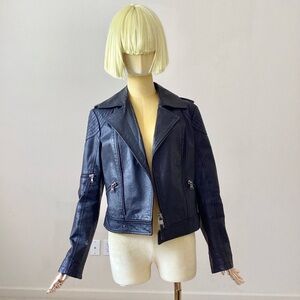 Trussardi Jeans Vintage Black Leather Motorcycle Jacket.SZ 4/40